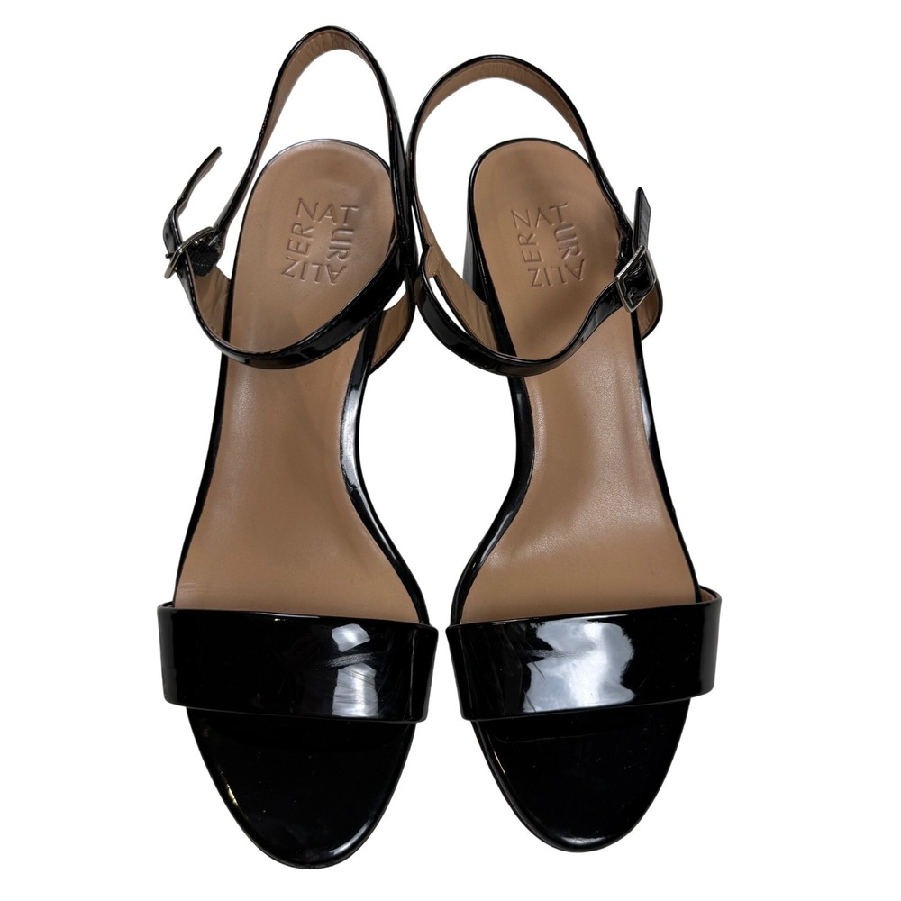 Naturalizer Bristol Black Patent Block Heel Sandals Womens 10M Dress Shoes